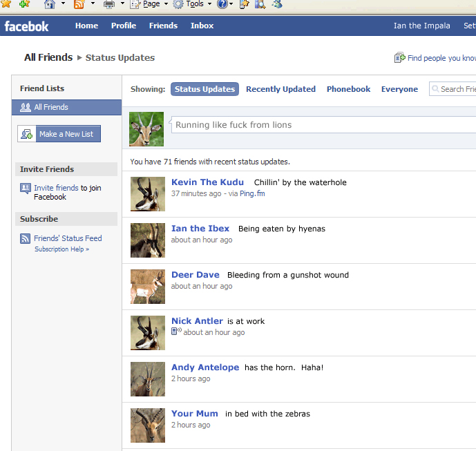 funny facebook statuses. Gazelle on facebook status